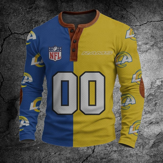 NFL LAR Football Print Henley Sweatshirt V1 NAK NHT