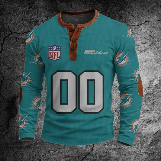 NFL MD Football Print Henley Sweatshirt V1 NAK NHT