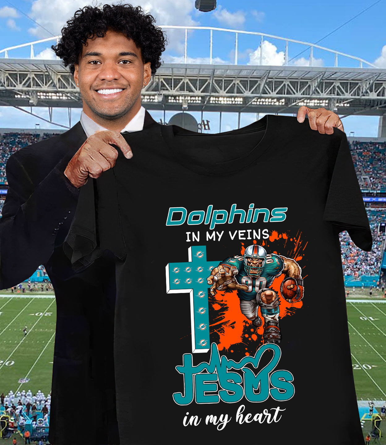NFL Miami Dolphins in my veins, Jesus in my heart Shirt