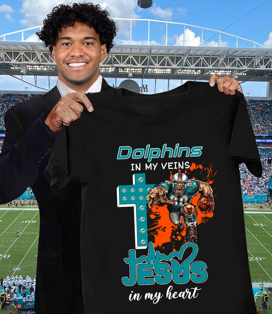NFL Miami Dolphins in my veins, Jesus in my heart Shirt