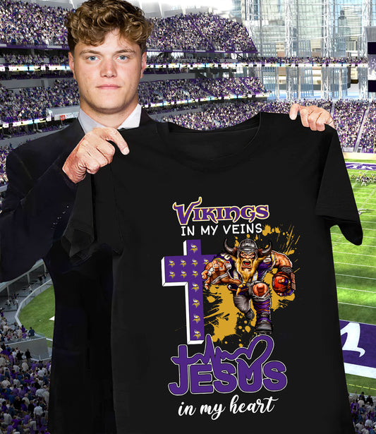NFL Minnesota Vikings in my veins, Jesus in my heart Shirt