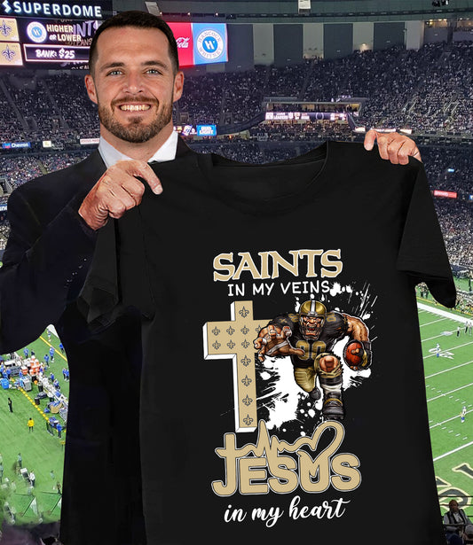 NFL New Orleans Saints in my veins, Jesus in my heart Shirt