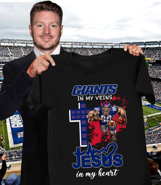 NFL New York Giants in my veins, Jesus in my heart Shirt