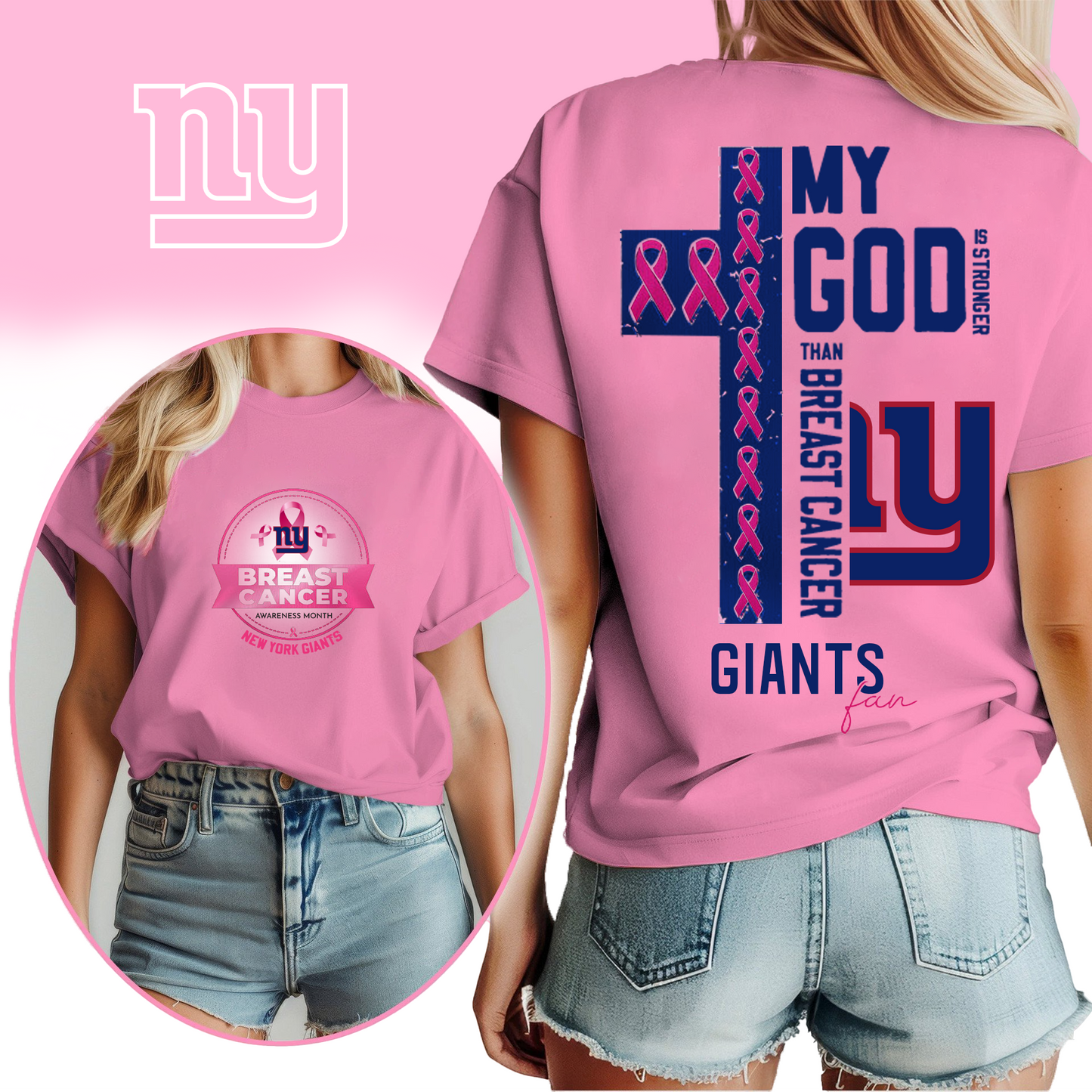 NFL NYG - Breast Cancer My God In Stronger Shirt DDT HLP