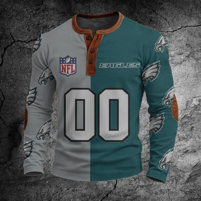 NFL PE Football Print Henley Sweatshirt V1 NAK NHT