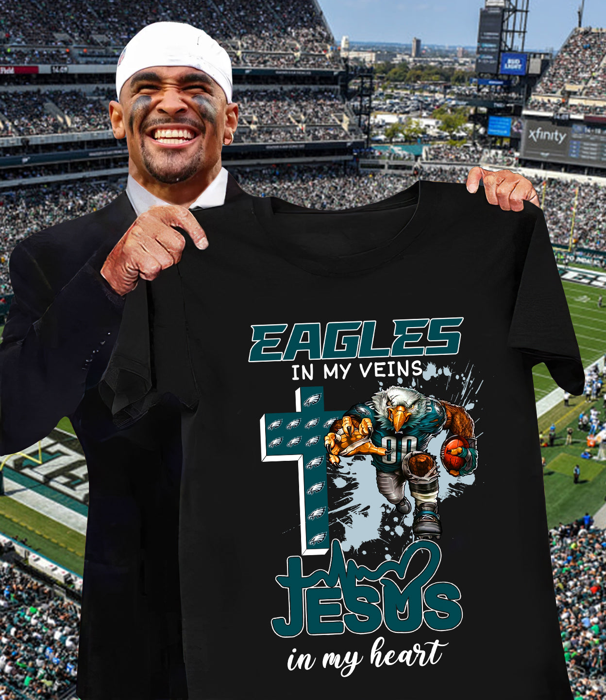 NFL Philadelphia Eagles in my veins, Jesus in my heart Shirt