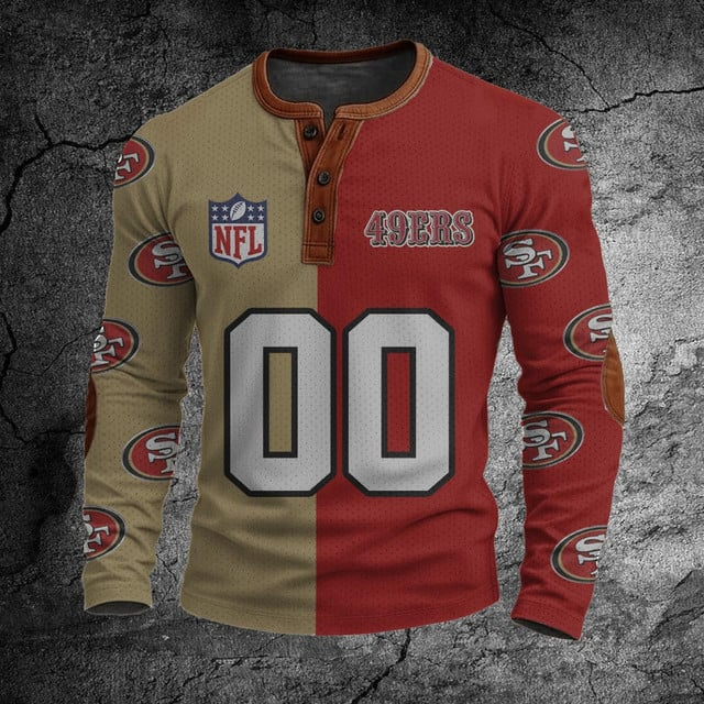 NFL SF Football Print Henley Sweatshirt V1 NAK NHT