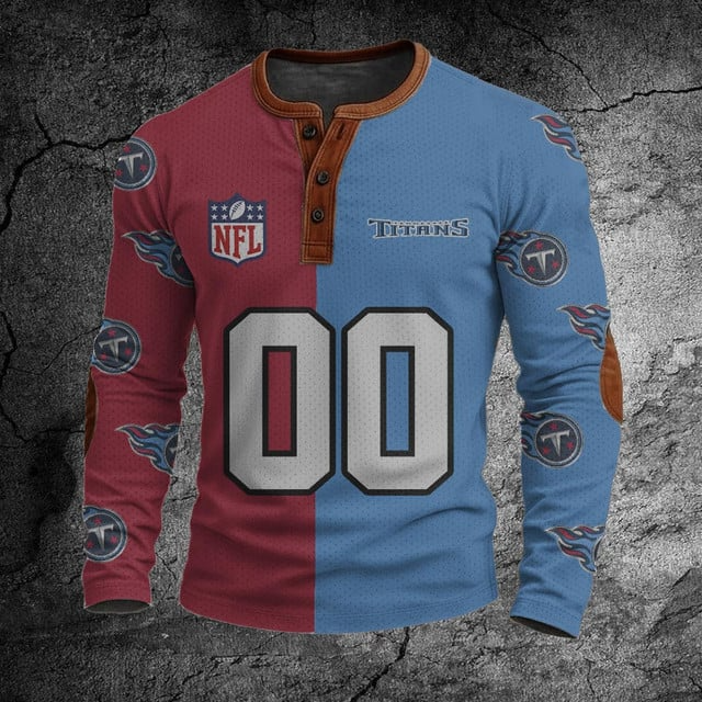 NFL TT Football Print Henley Sweatshirt V1 NAK NHT