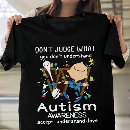 NFL Washington Commanders Snoopy And Friends I Wear Blue For My Son Autism Awareness Accept Understand Love Tshirt