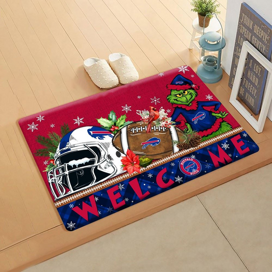 NFL x BUF Doormat Grinch Christmas Welcome FOOTBALL NDT TDT