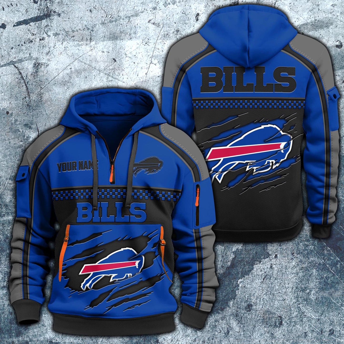 NFL x BUF Personalized Half-zip Hoodie HLP