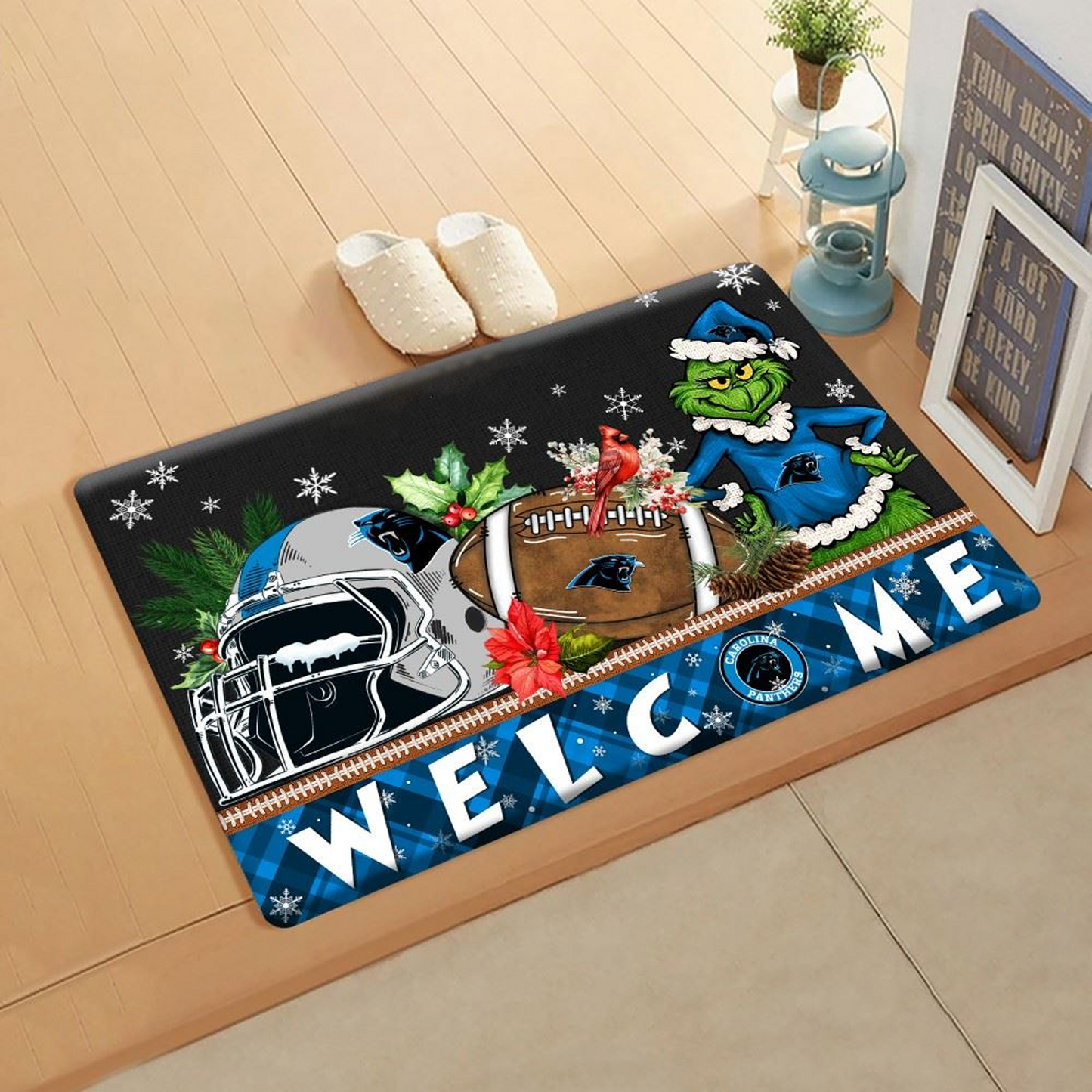NFL x CAR Doormat Grinch Christmas Welcome FOOTBALL NDT TDT