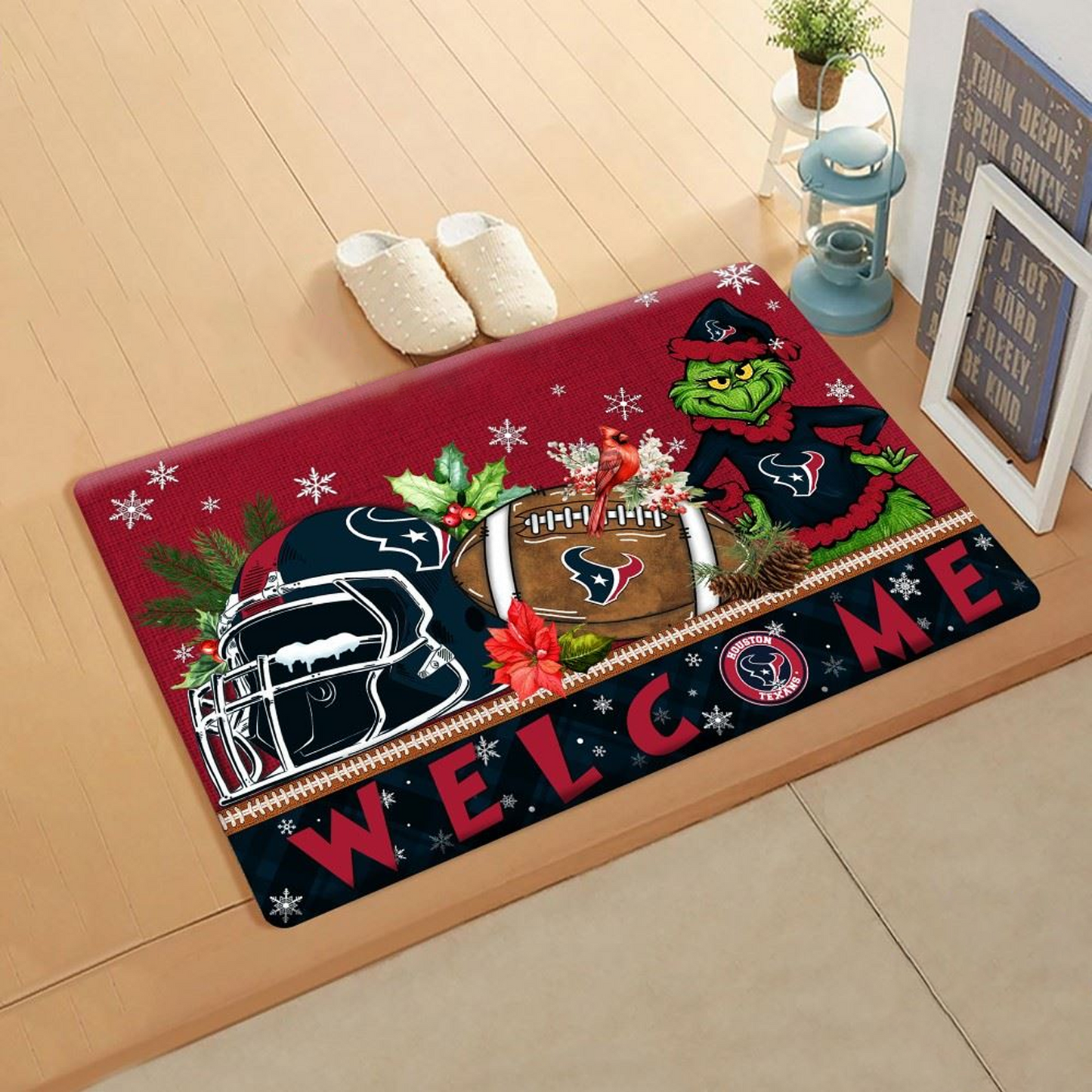NFL x HOU Doormat Grinch Christmas Welcome FOOTBALL NDT TDT