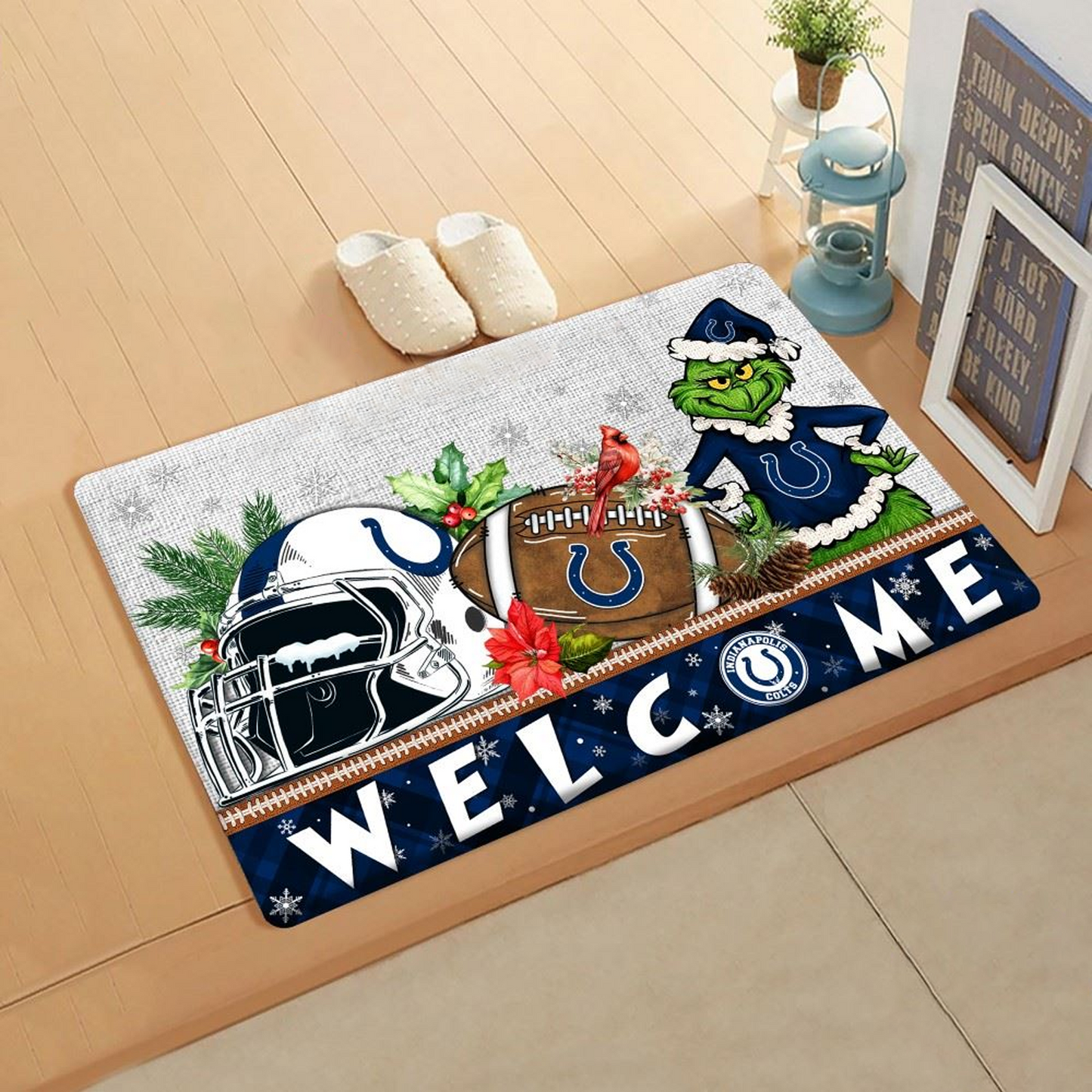 NFL x IND Doormat Grinch Christmas Welcome FOOTBALL NDT TDT