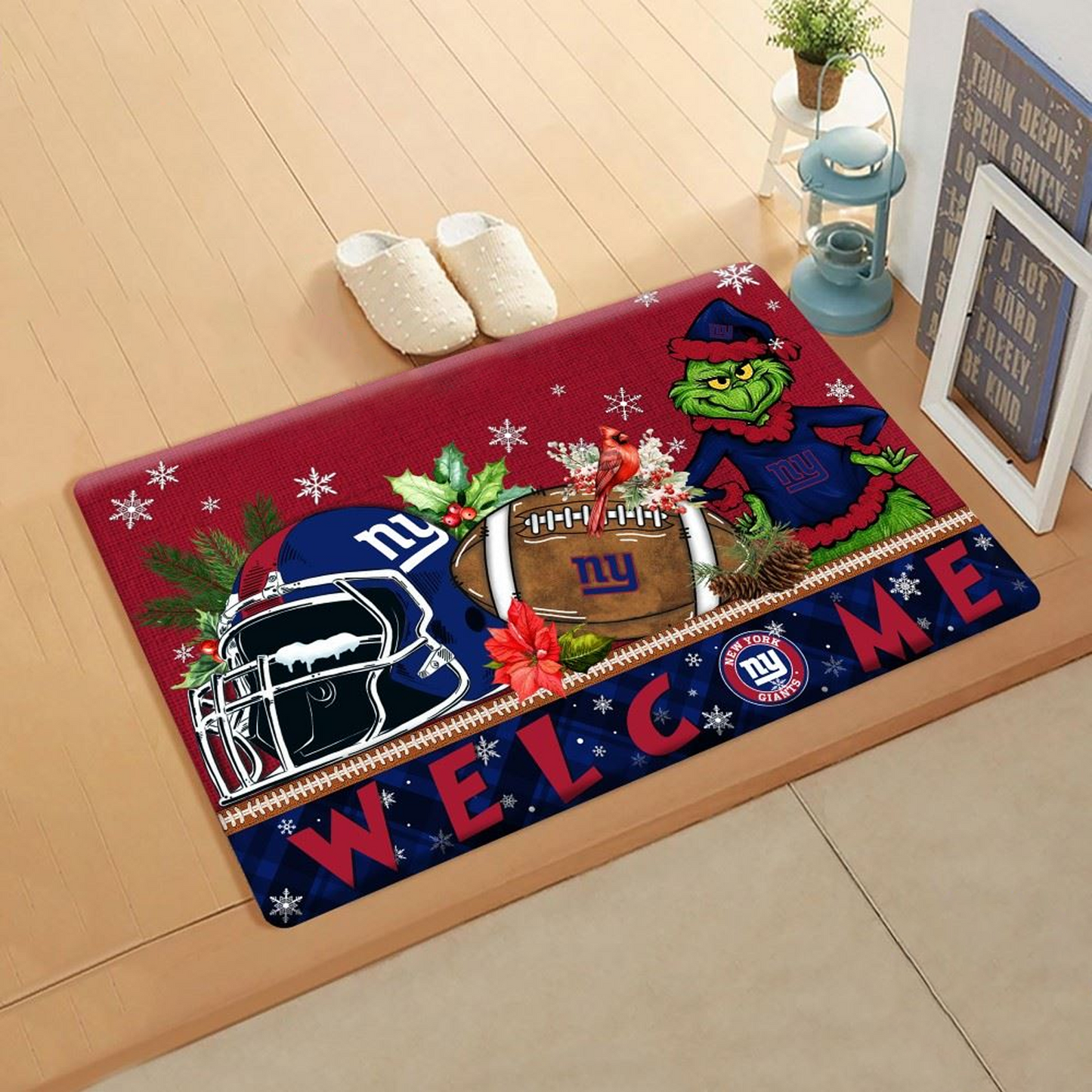 NFL x NYG Doormat Grinch Christmas Welcome FOOTBALL NDT TDT