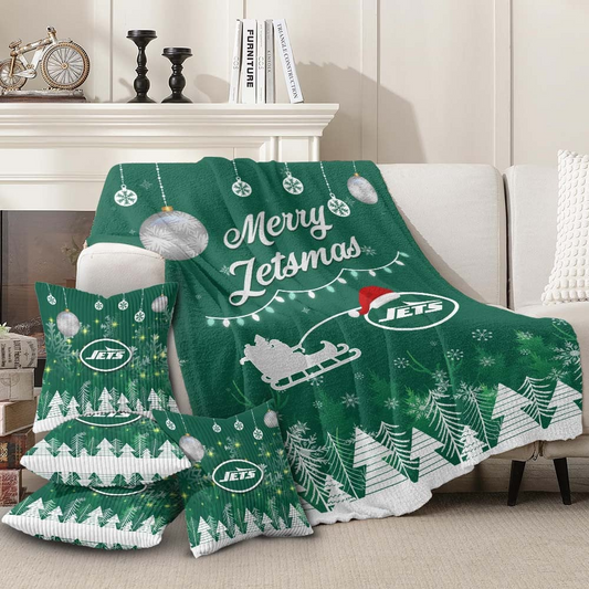 NFL x NYJ Premium Christmas Fleece Blanket Throw Pillow Combo V1 NAK