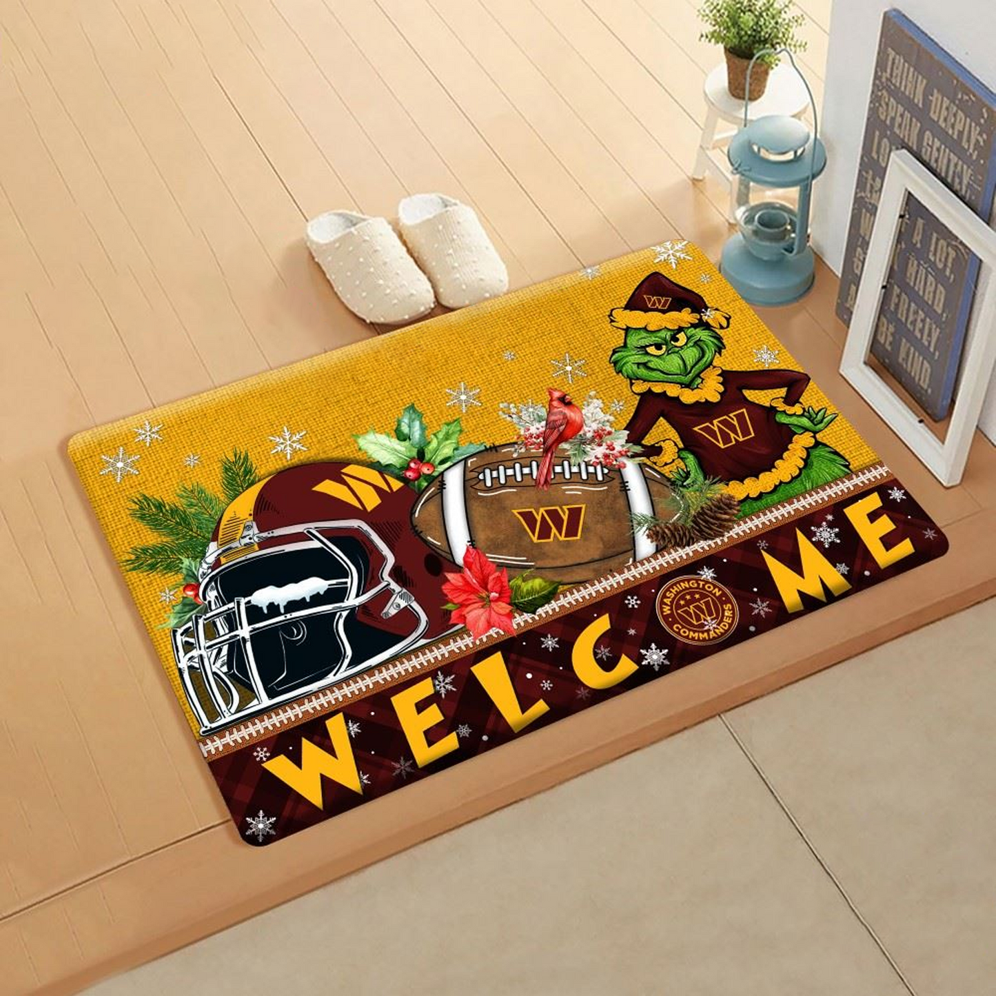 NFL x WAS Doormat Grinch Christmas Welcome FOOTBALL NDT TDT