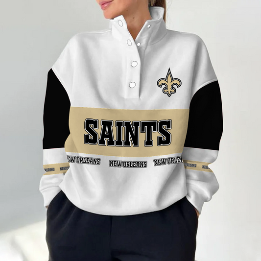 NO x NFL Women's Retro Casual Snap Mockneck Pullover DATND TANTD