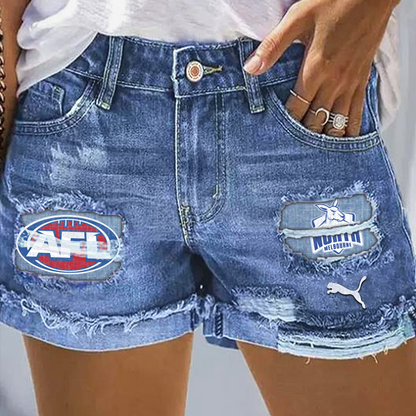 North Melbourne AFL 2025 Print Fashion Denim Shorts TM V1
