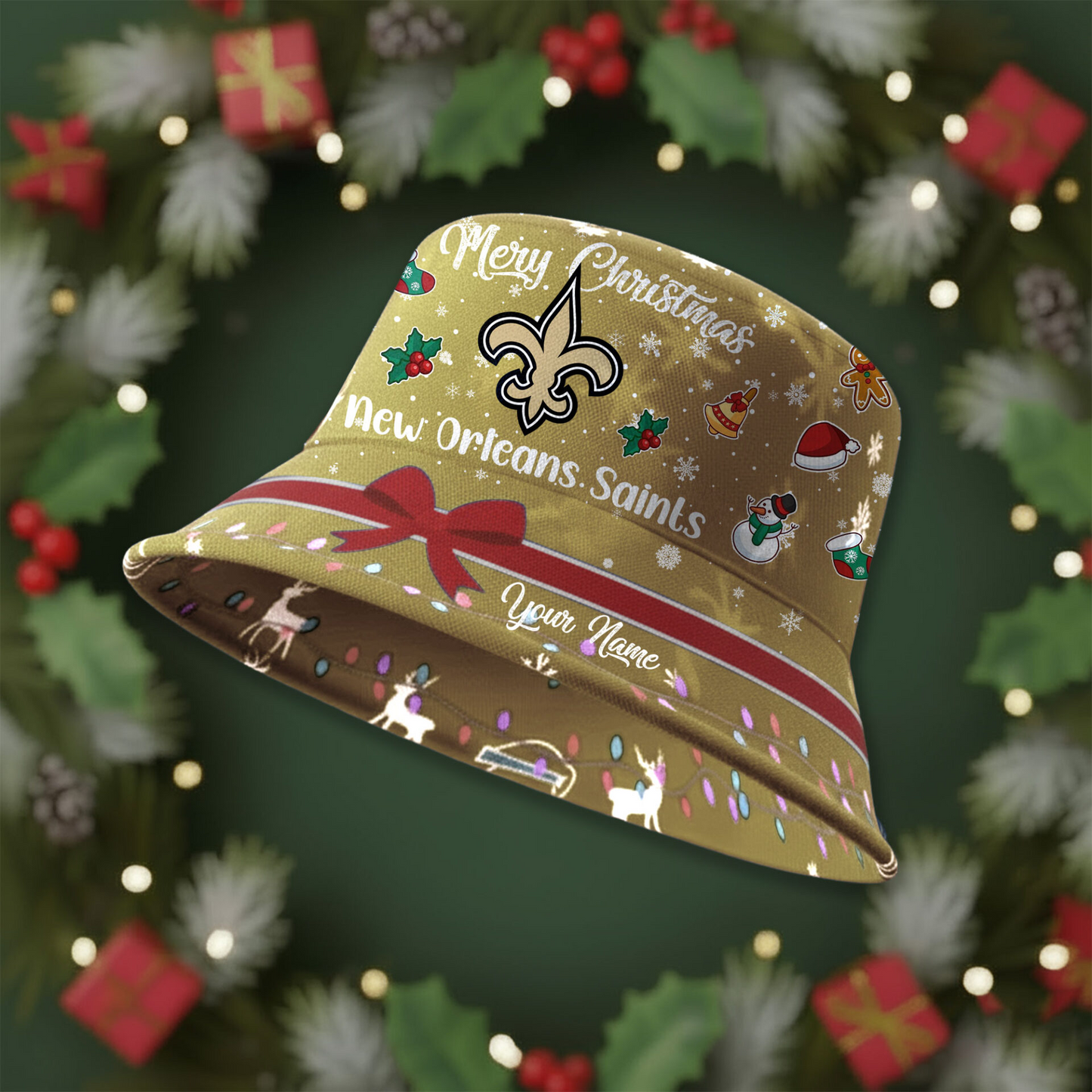 NOS Premium NFL Merry Christmas Bucket Hat DDT CTND