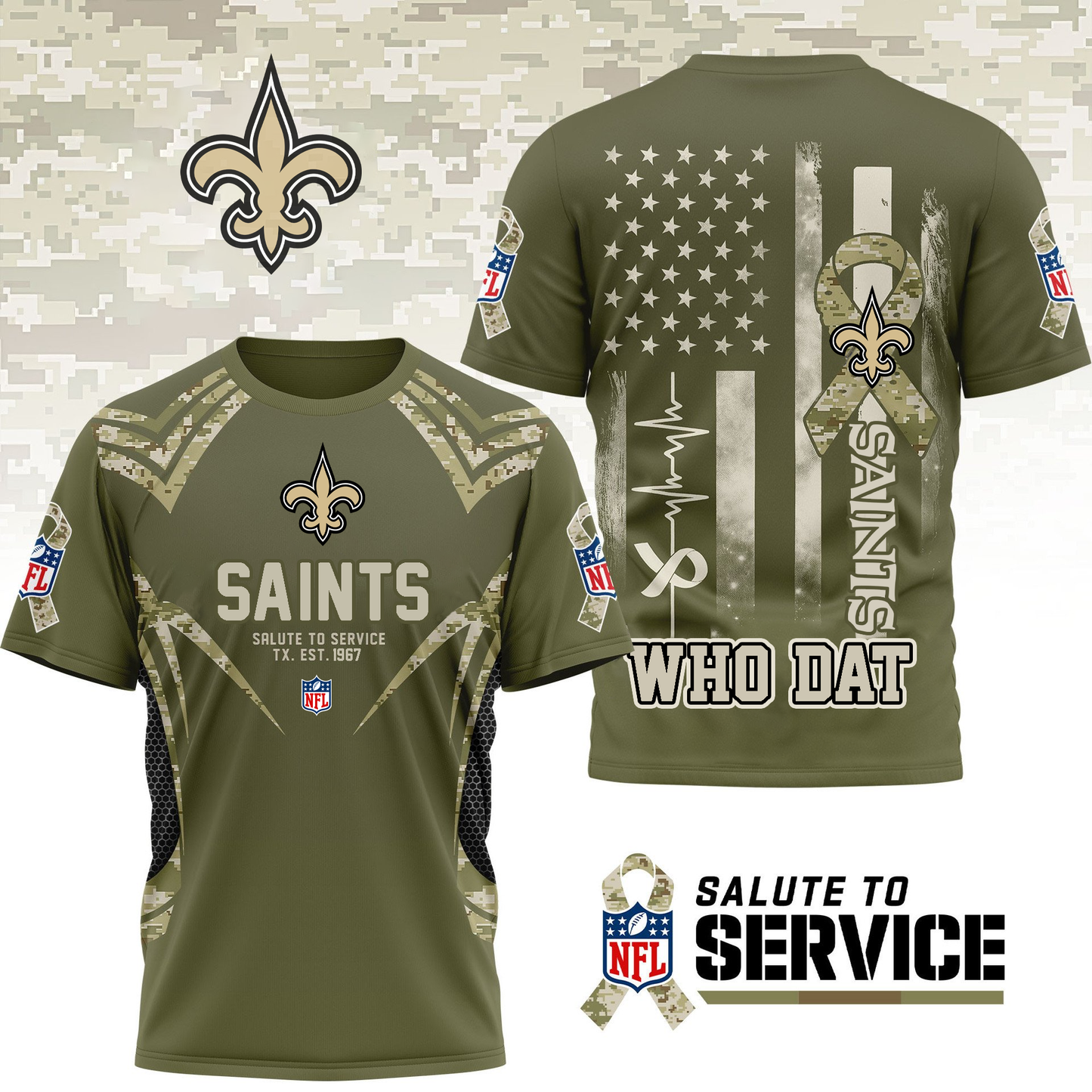 NOS Premium NFL Salute to Service Camo 3D Shirt DDT CTND