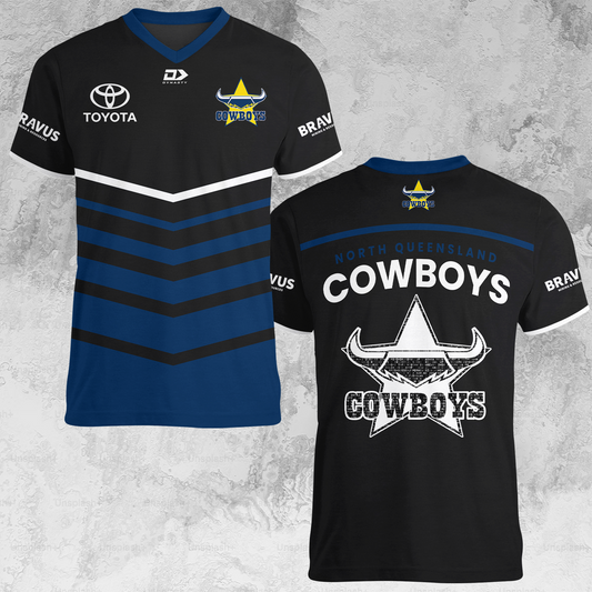 NQ Cowboys 1 NRL 2025 Limited Edition V-neck T-Shirt TM NTA V1