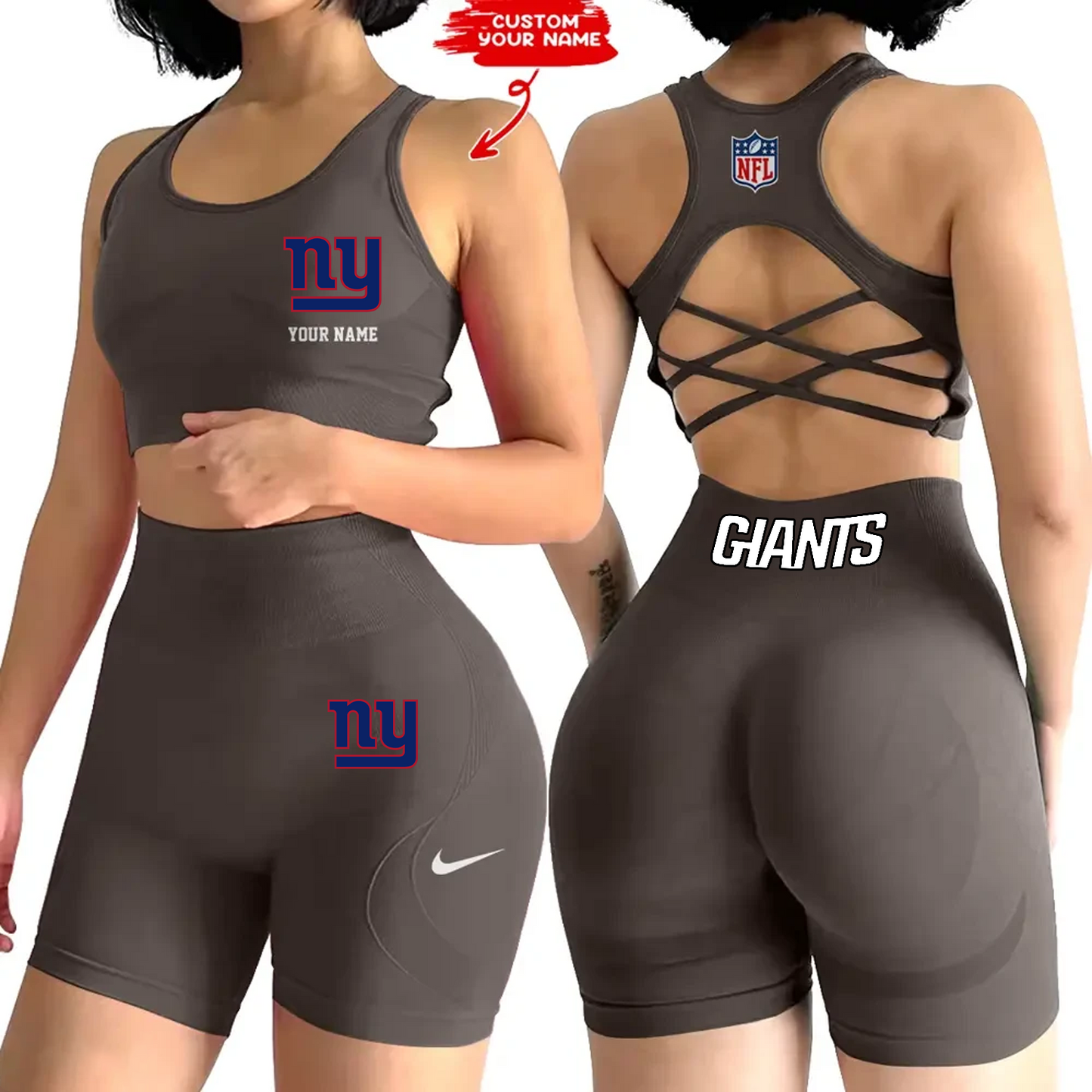 NYG x NFL 2-PCS Women's Seamless Yoga Set Sexy Sport Bra High Waist Sports Shorts DATND TANTD