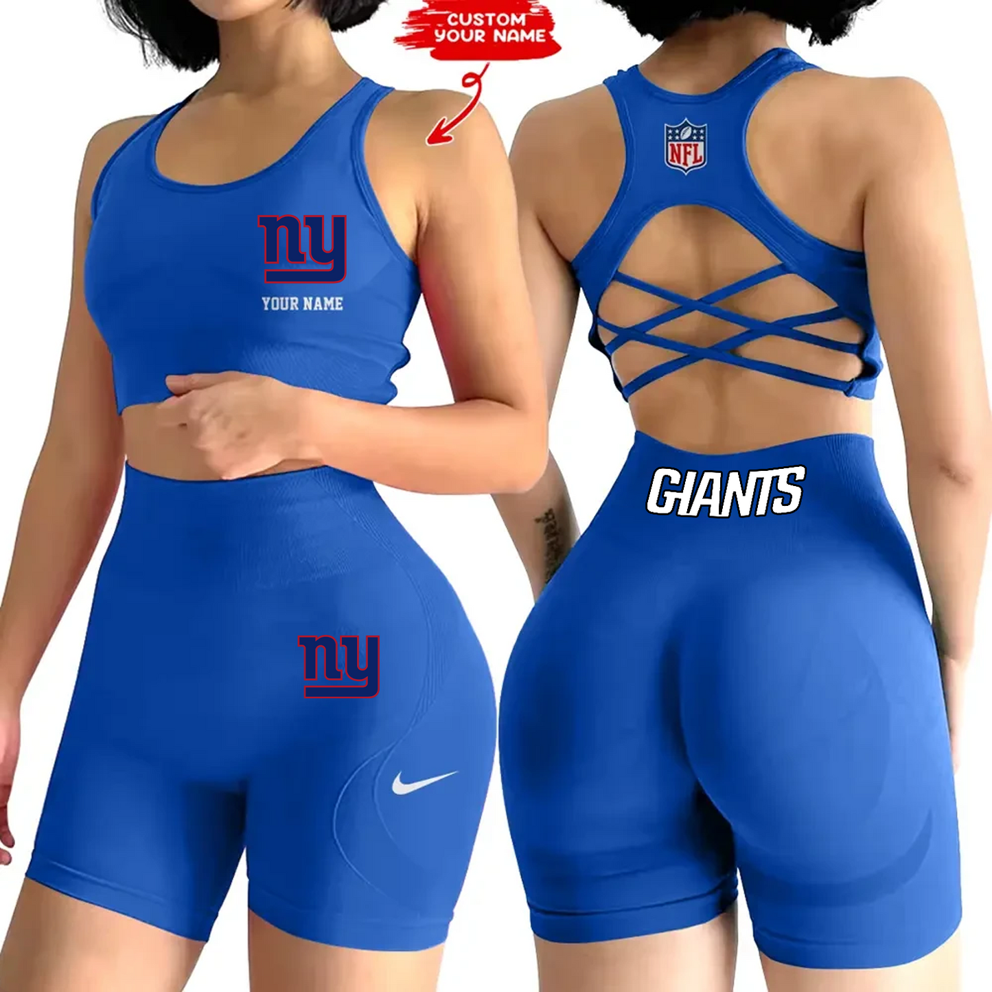 NYG x NFL 2-PCS Women's Seamless Yoga Set Sexy Sport Bra High Waist Sports Shorts DATND TANTD