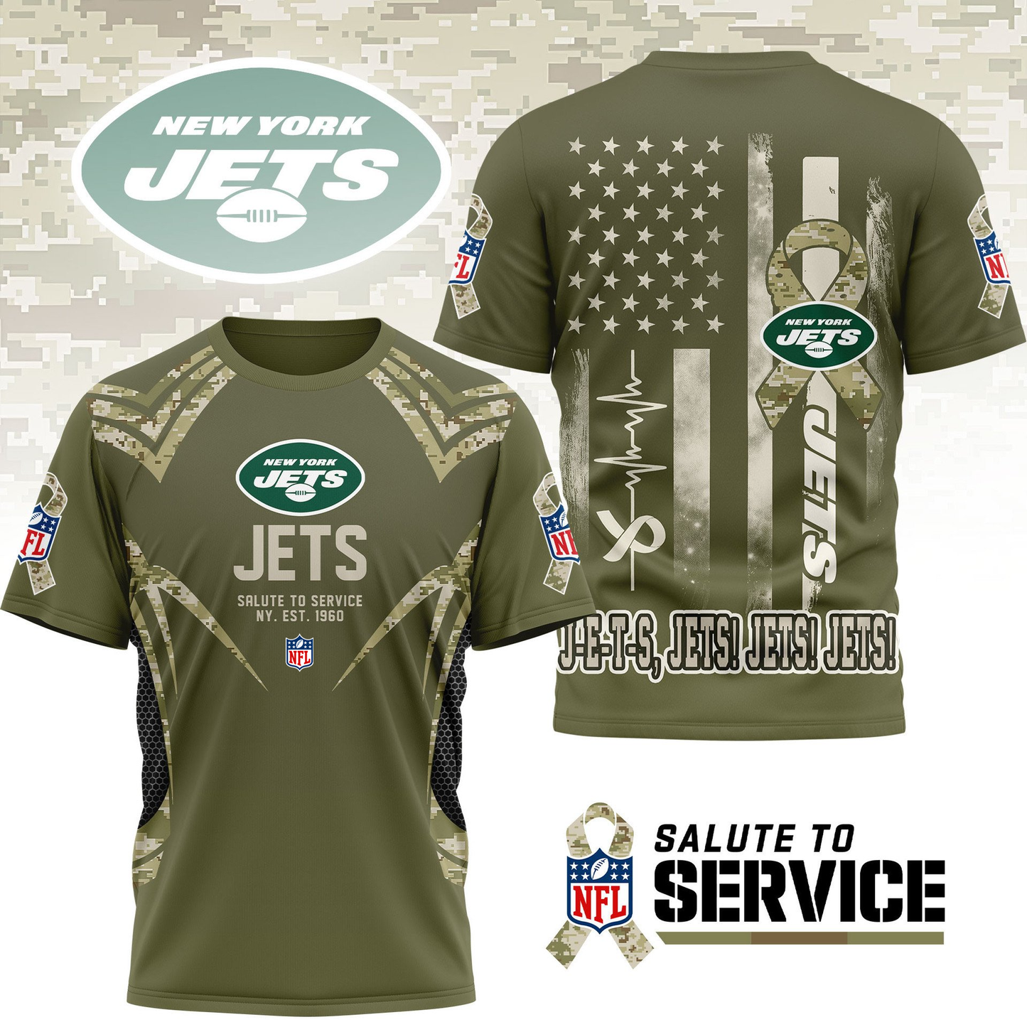 NYJ Premium NFL Salute to Service Camo 3D Shirt DDT CTND