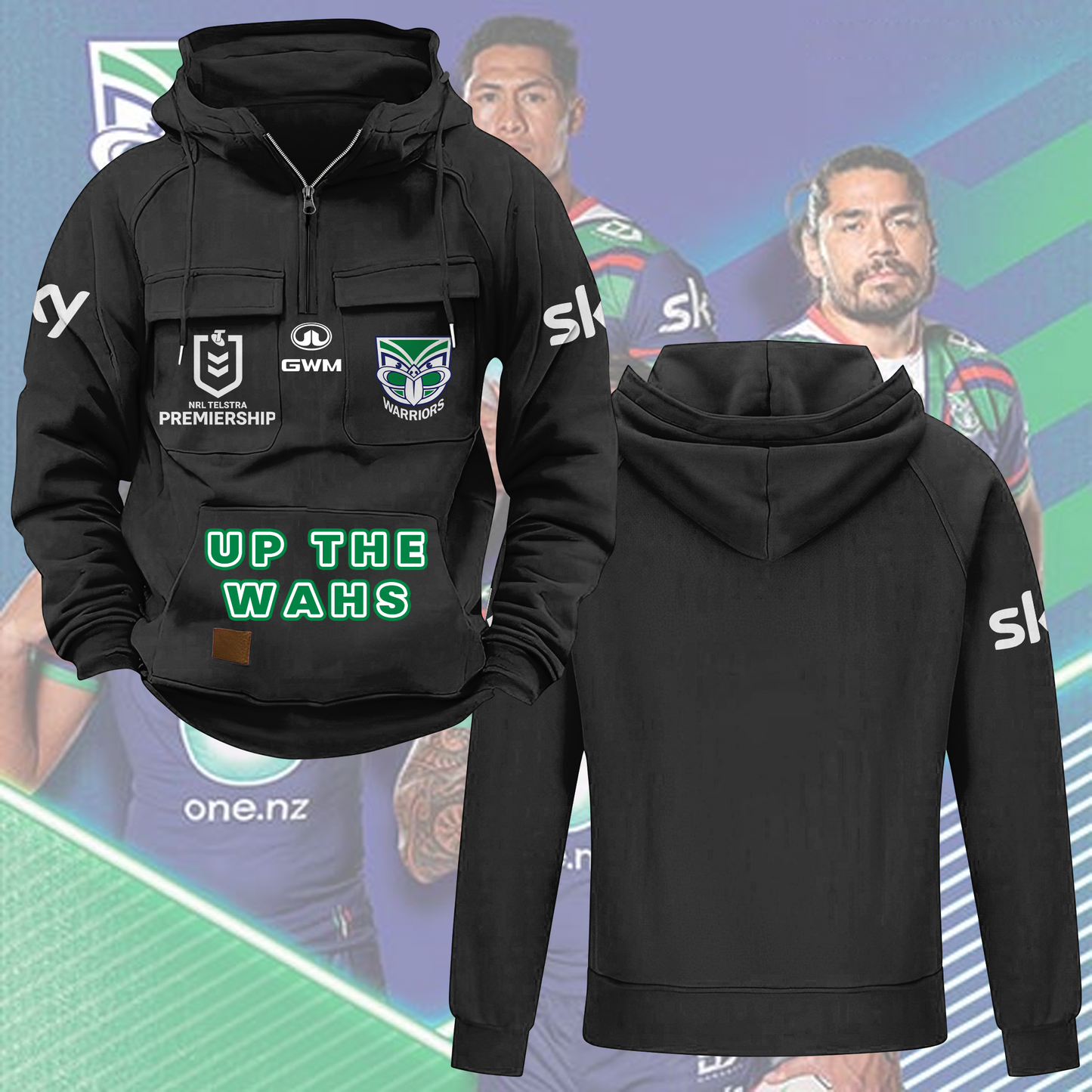 One New Zealand Warriors NRL 2025 Quarter Zip Hoodie TM NTA V3