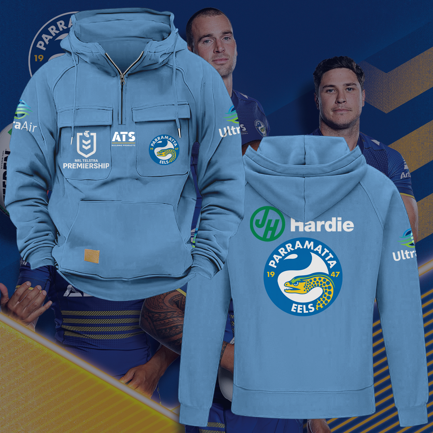 Parramatta Eels NRL 2025 Quarter Zip Hoodie TM NTA V6