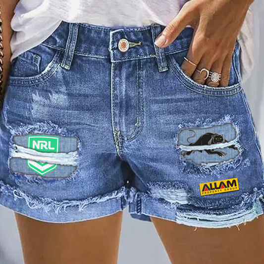 Penrith Panthers NRL 2025 Print Fashion Denim Shorts TM V1