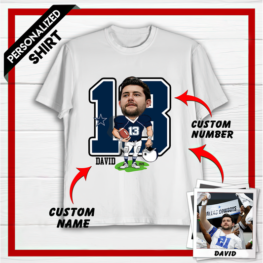 Personalized DC American Football Caricature T-shirt Custom Photo, Name And Number