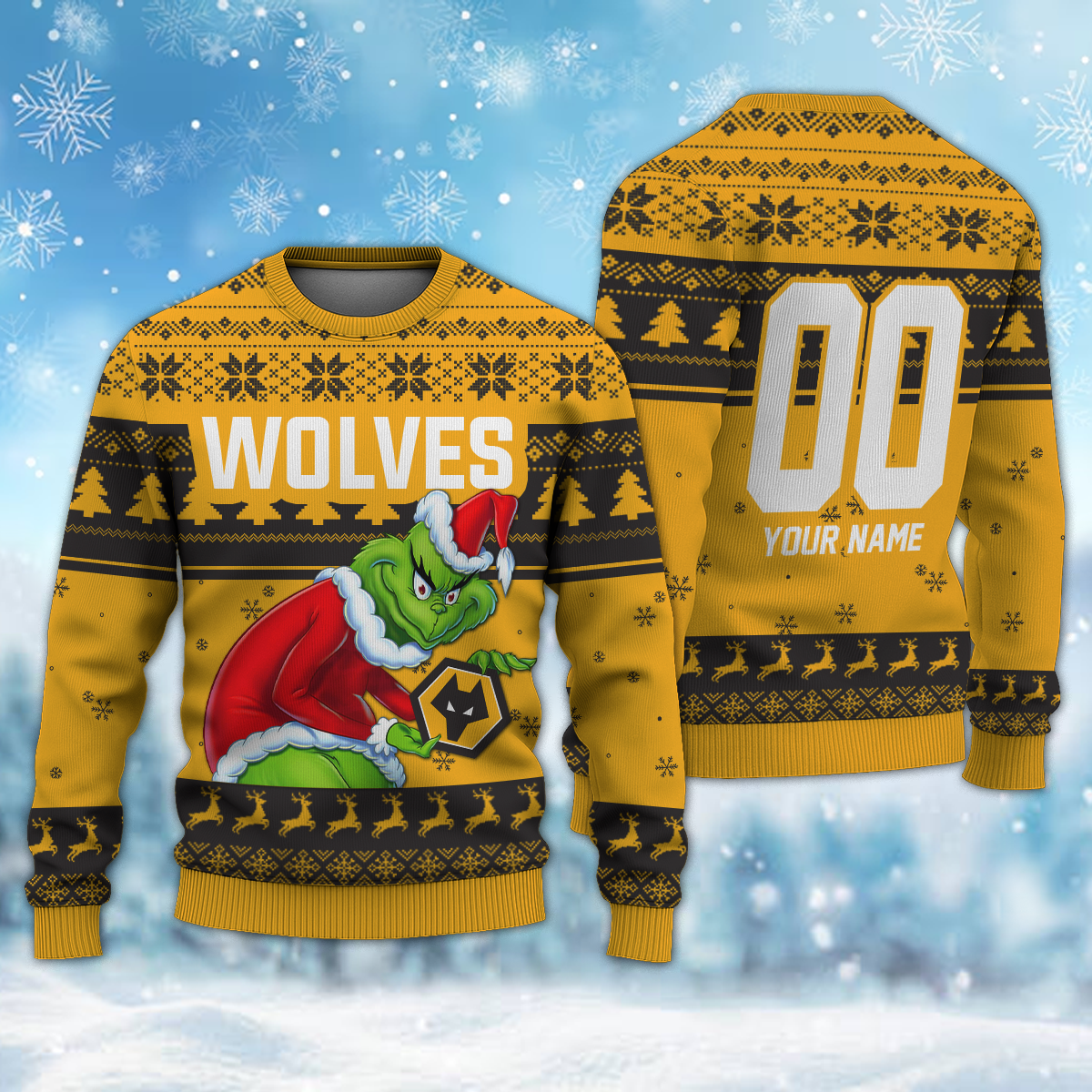 Personalized Name & Number WOL - Grinch Christmas Ugly Sweater DDT NTL