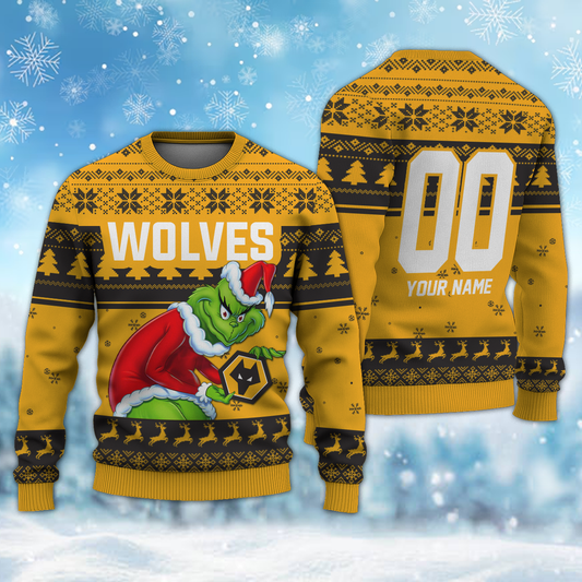 Personalized Name & Number WOL - Grinch Christmas Ugly Sweater DDT NTL