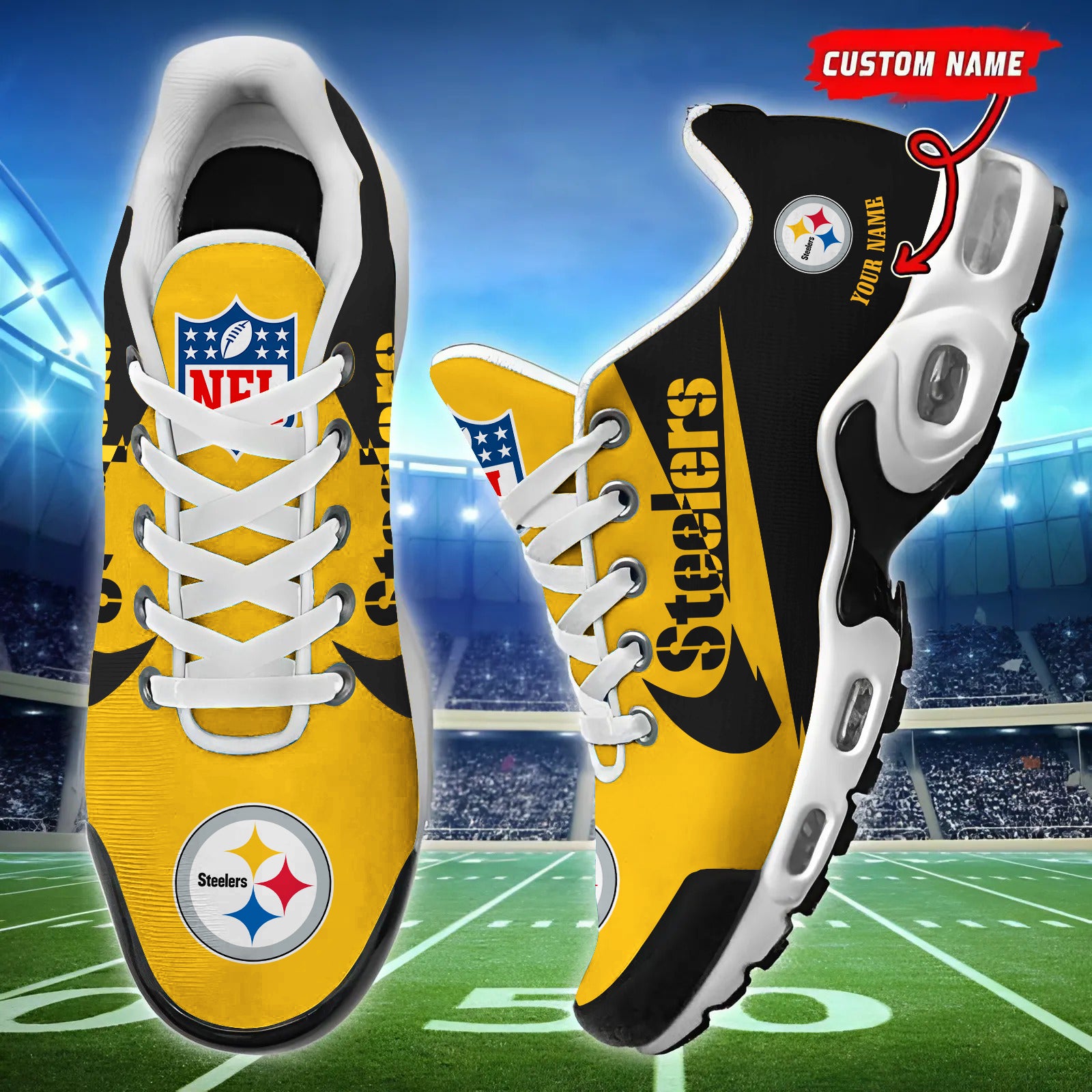 Pittsburgh Steelers Personalized Custom Name Football Shoes Sports