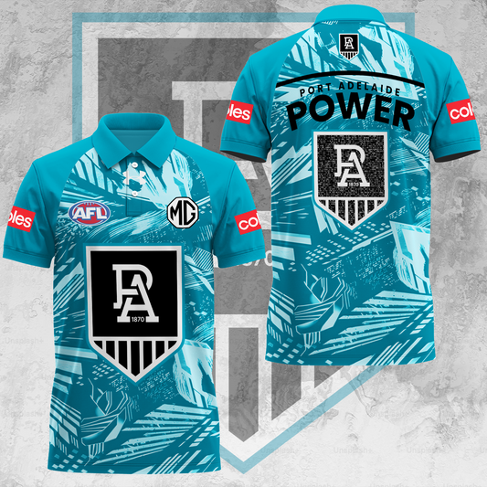 Port Adelaide Football Club AFL 2025 Power Limited Edition Polo Shirt TM V1