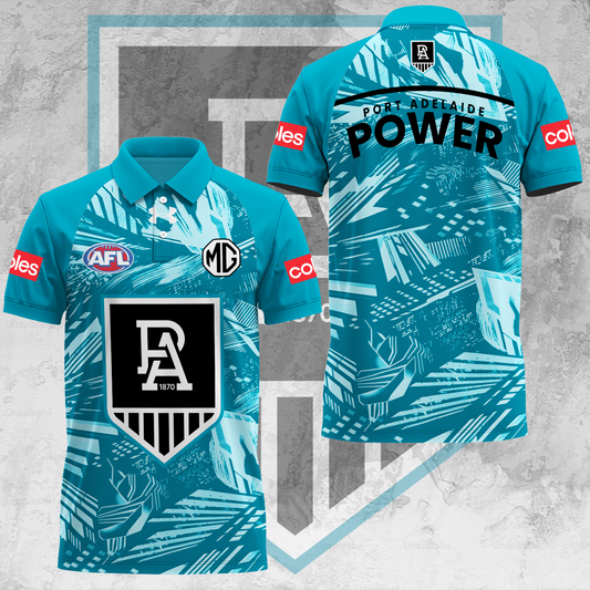 Port Adelaide Football Club AFL 2025 Power Limited Edition Polo Shirt TM V2