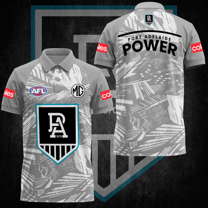 Port Adelaide Football Club AFL 2025 Power Limited Edition Polo Shirt TM V7