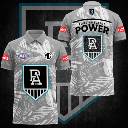 Port Adelaide Football Club AFL 2025 Power Limited Edition Polo Shirt TM V8