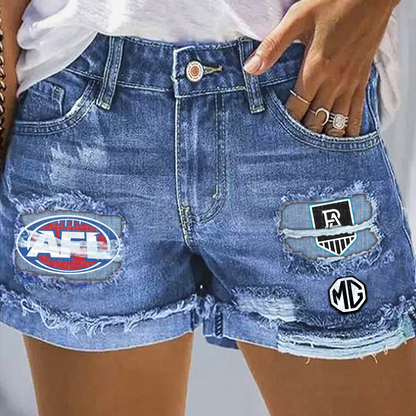 Port Adelaide Power AFL 2025 Print Fashion Denim Shorts TM V1