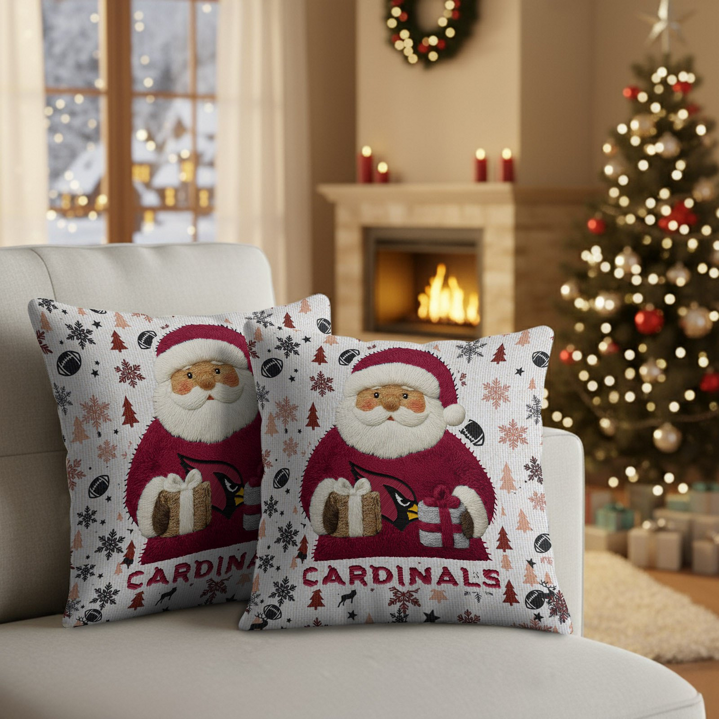Premium NFL ARI Santa Christmas Pillow V1 NMD TTV