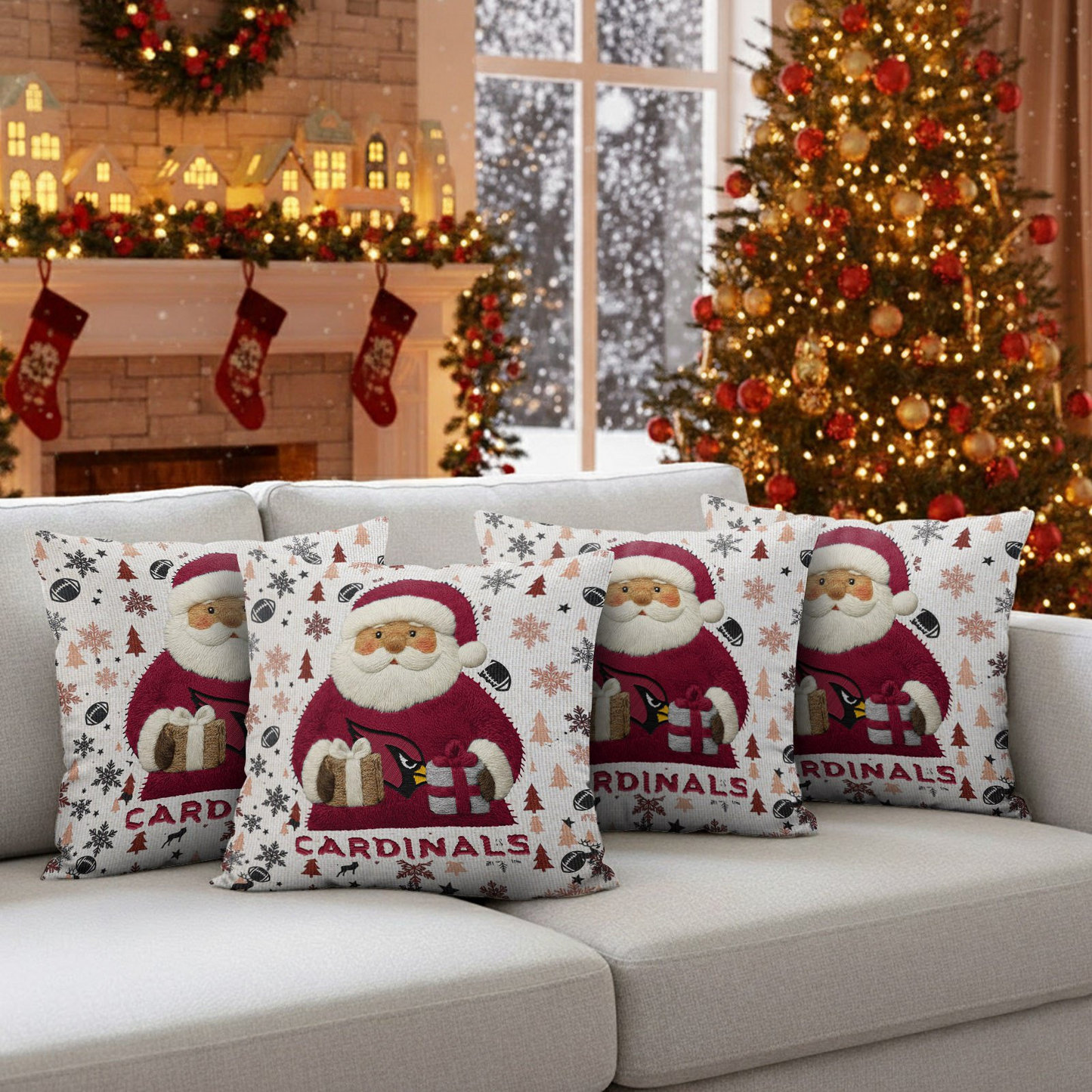Premium NFL ARI Santa Christmas Pillow V1 NMD TTV