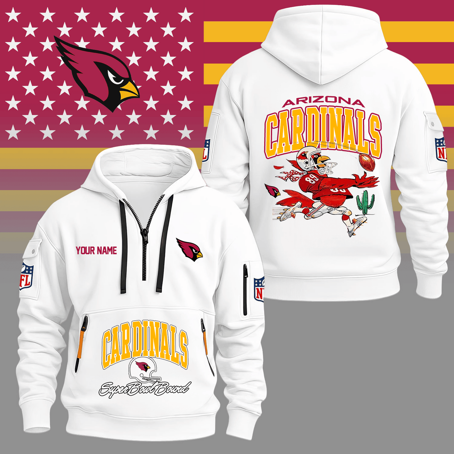 Premium NFL ARI Super Bowl Hoodie Half Zipper V1 NMD TTV