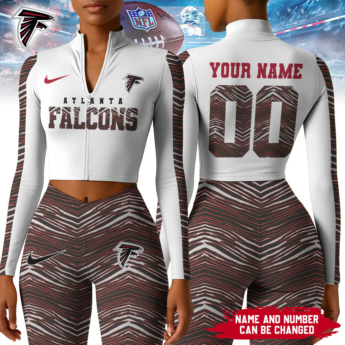 Premium NFL ATL Long-Sleeve Crop Top Sports Jacket and Leggings V1 NMD TTV