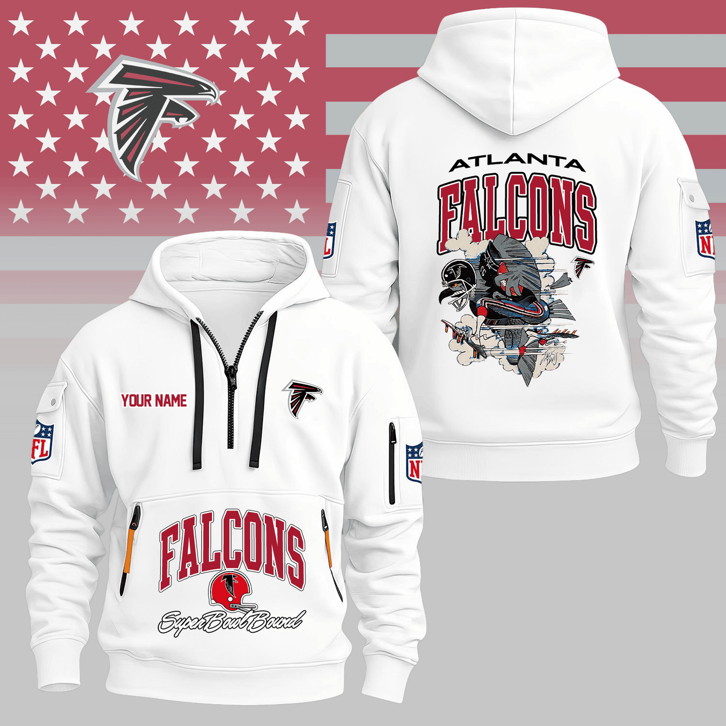 Premium NFL ATL Super Bowl Hoodie Half Zipper V1 NMD TTV