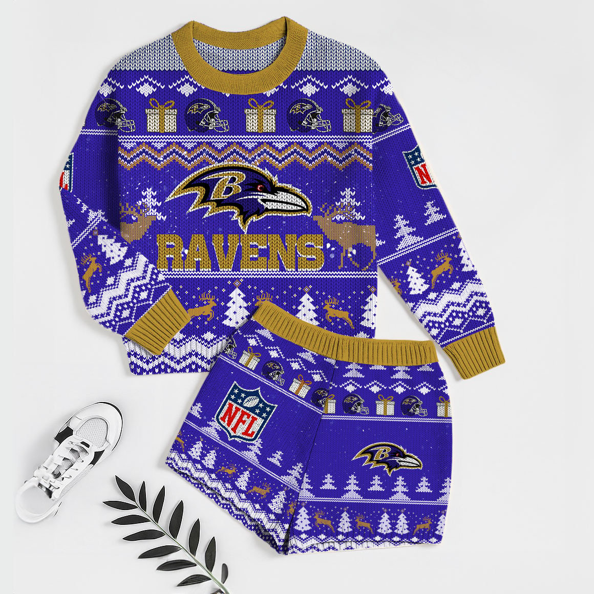 Premium NFL BAL Holiday Sweatshirt & Shorts Set V1 NMD TTV