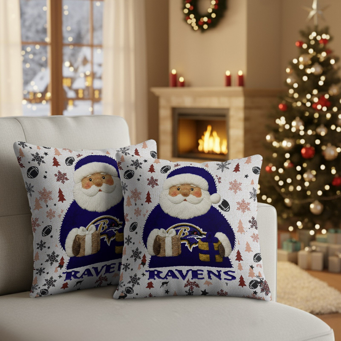 Premium NFL BAL Santa Christmas Pillow V1 NMD TTV