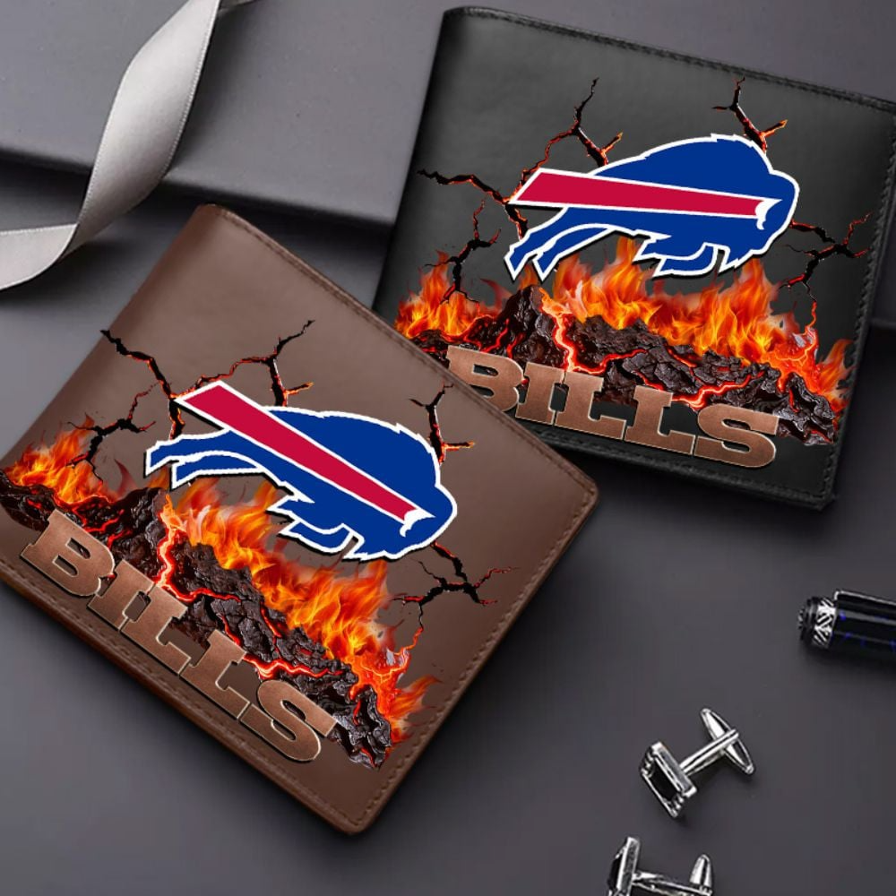 Premium NFL BUF Cracked Fire Leather Wallet V1 NMD TTV
