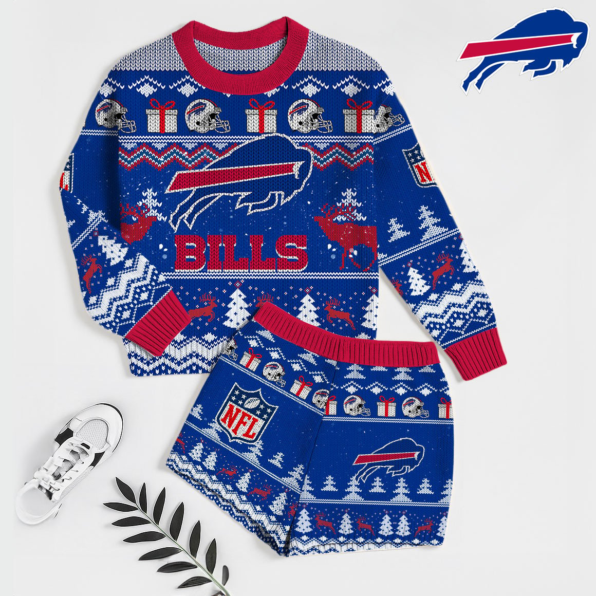Premium NFL BUF Holiday Sweatshirt & Shorts Set V1 NMD TTV